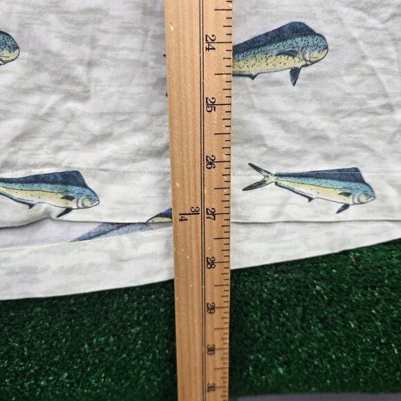 Ocean Coast Shirt Mens Large Beige Button Up Fish‎ Print AOP Rayon Camp Fishing - Picture 5 of 7